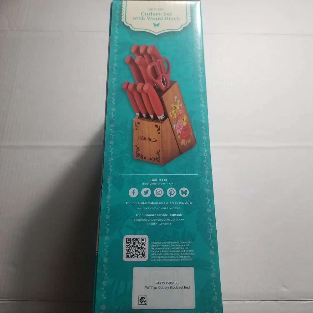 NEW IN BOX THE PIONEER WOMAN SWEET ROSE RED 11 PIECE KNIFE SET